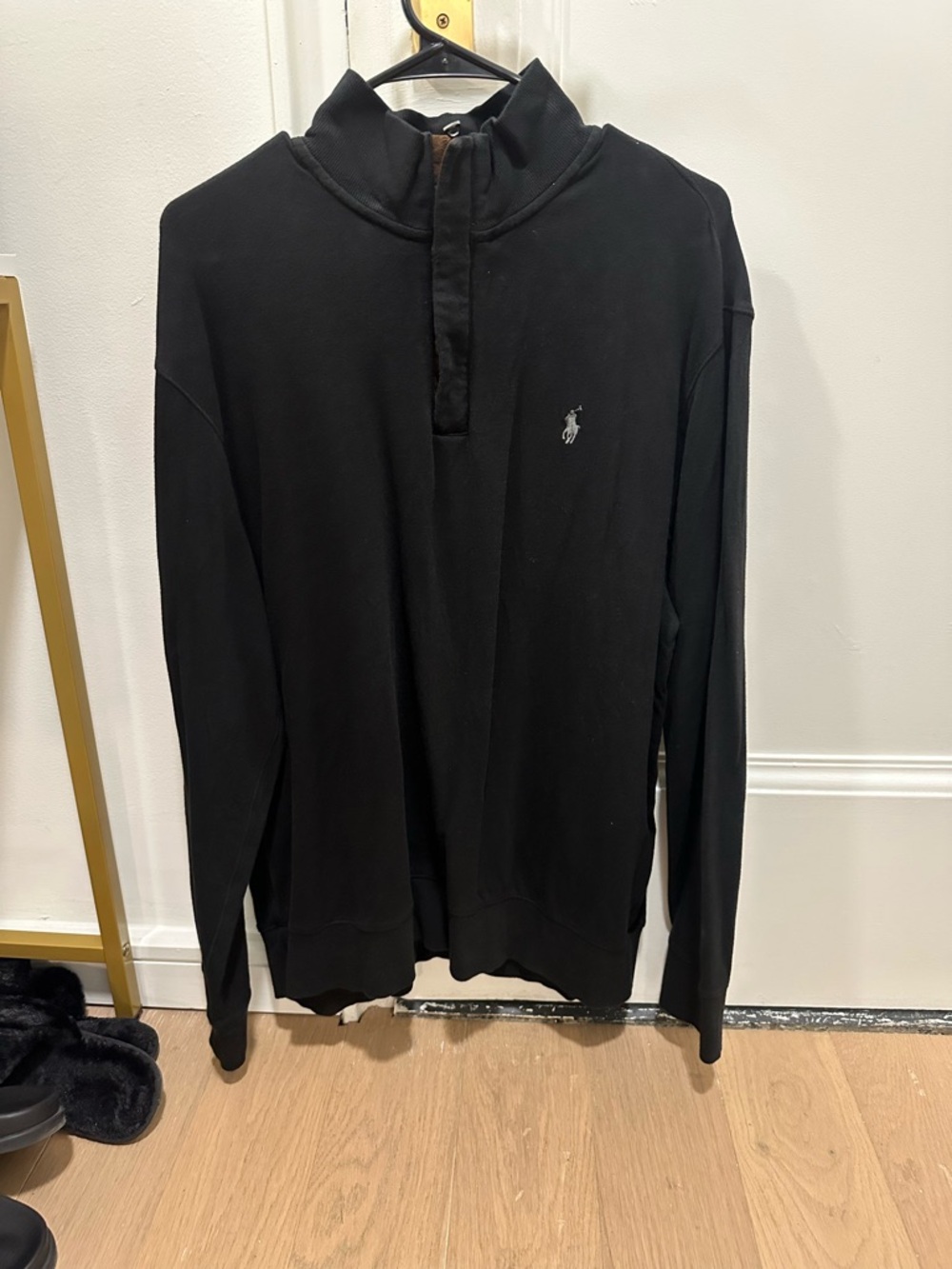 Polo by Ralph Lauren Black Quarter-Zip with Brown Suede Trim